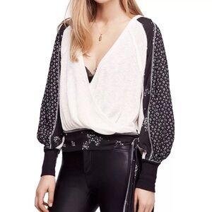 Free People Black and White Floral Blouse
